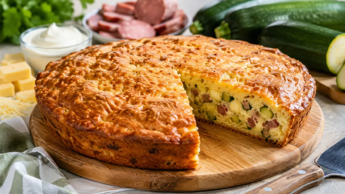 Кабачки режу кубиками и смешиваю с сыром и колбасой: сытный пирог без раскатывания теста готов за полчаса