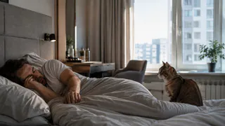 Кошка каждое утро садится возле кровати и молча смотрит на спящего хозяина: чего она на самом деле ждёт