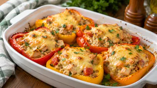 Сладкий перец разрезают лодочками и запекают с курицей под сыром: сочный ужин без кастрюль, риса и лишних хлопот